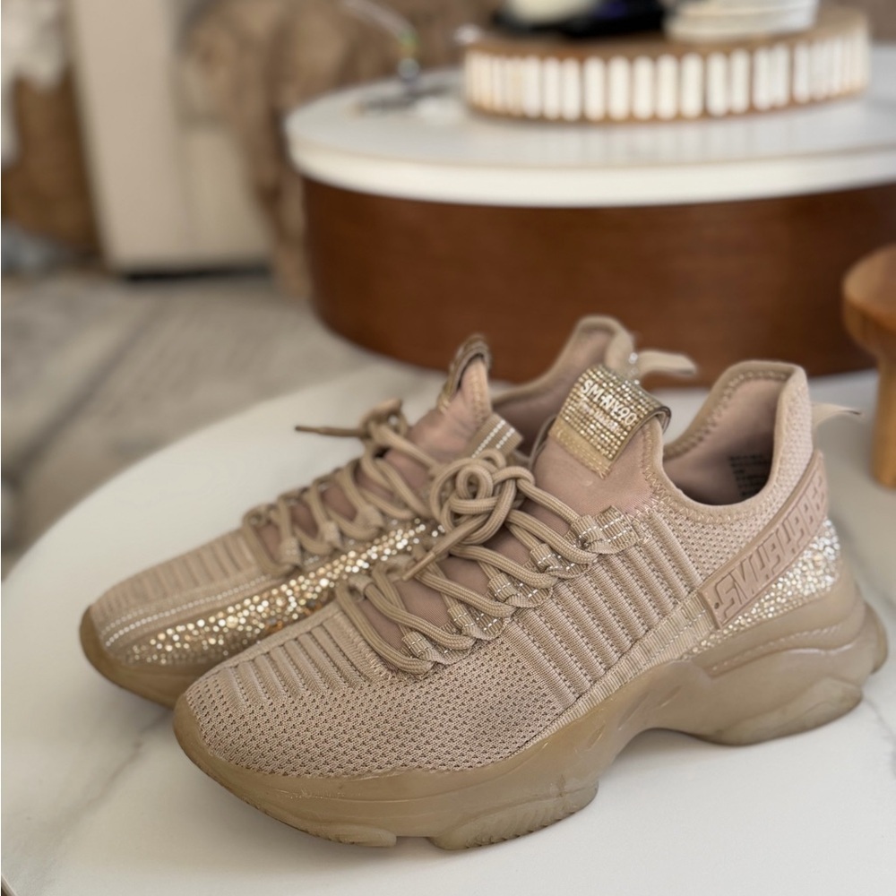 Steve Madden Tan Sneakers with Rhinestone Details
